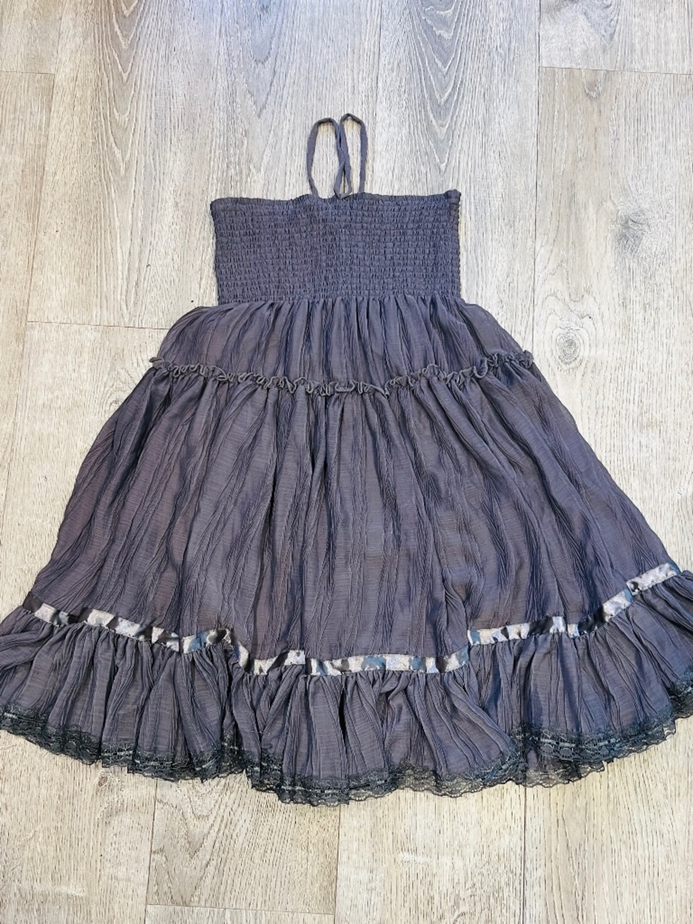 Anthropologie Lapis Tube Dress Womens Large L Smocked Halter Tiered Boho Lace